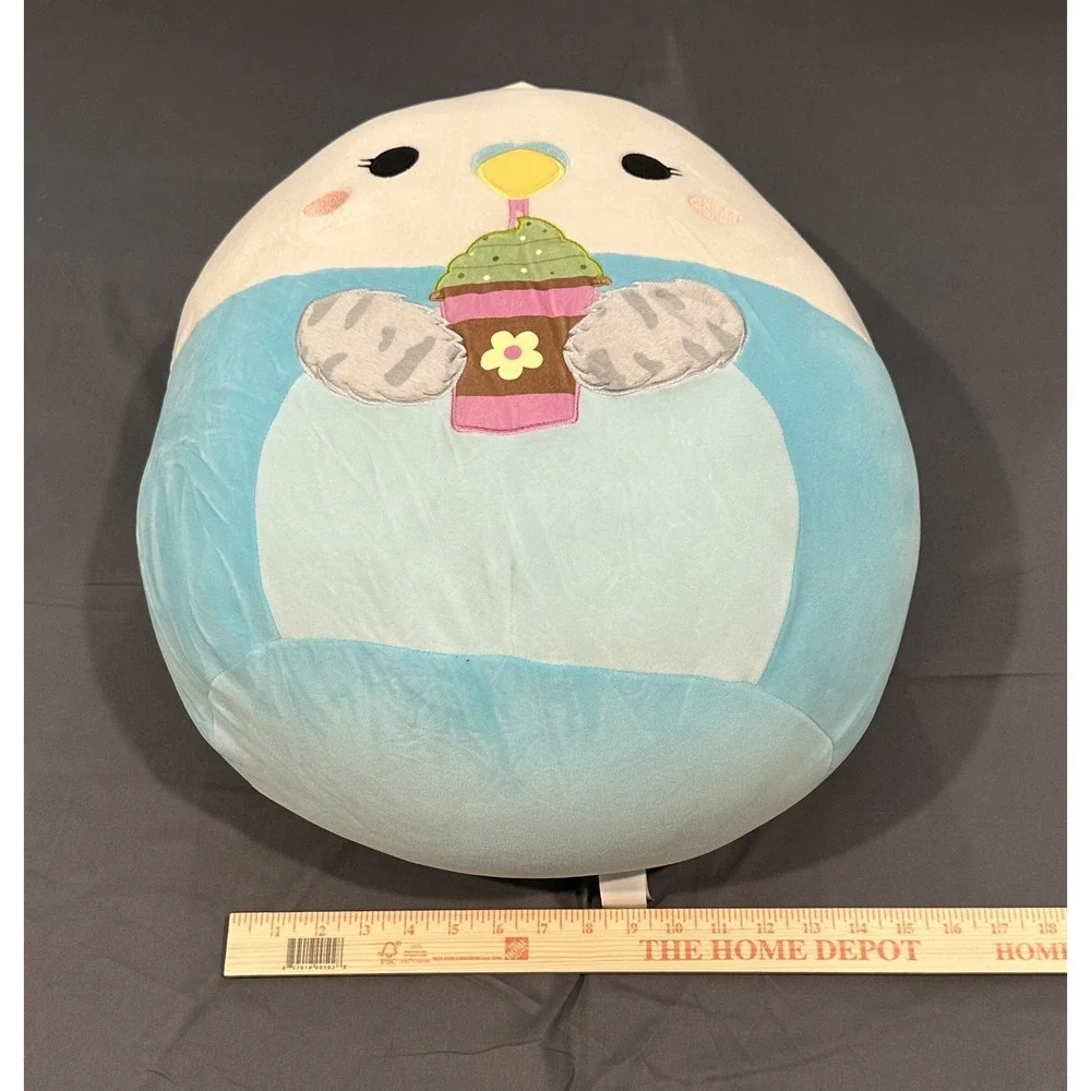 Squishmallows Tycho the Parakeet 16 Inch Blue Bird Plush with Latte Drink NWT